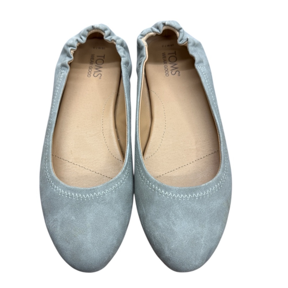 TOMS Light Blue Suede Leather Elastic Ballet Flats Size Size 7.5